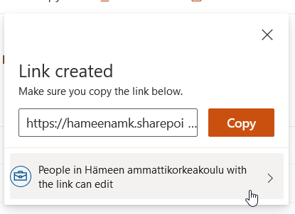 kopioi linkki onedrive edit