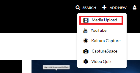 Add new -painikkeen alla oleva Media Upload -painike.