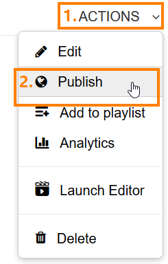 The Publish button below the Actions button.