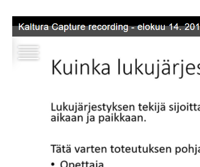 Kaltura Capture valikko