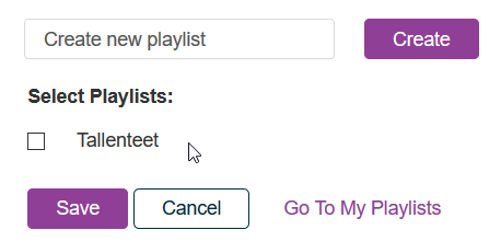 Text field for playlist name and Create button.