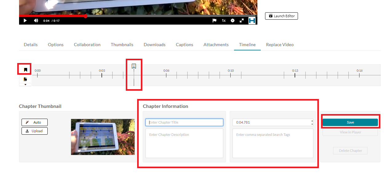 Adding a bookmark and a field where Chaper's information is added.