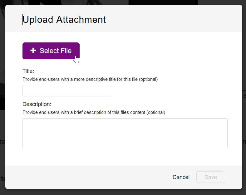 Select File button in the Upload Attachment view.