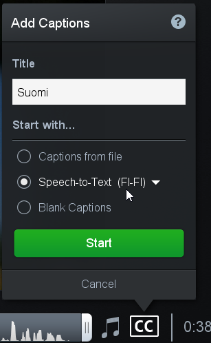 Speech-to-Text option for which FI-FI is selected as the language.