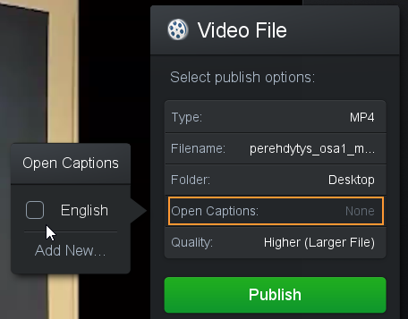 None is selected for Open Captions.