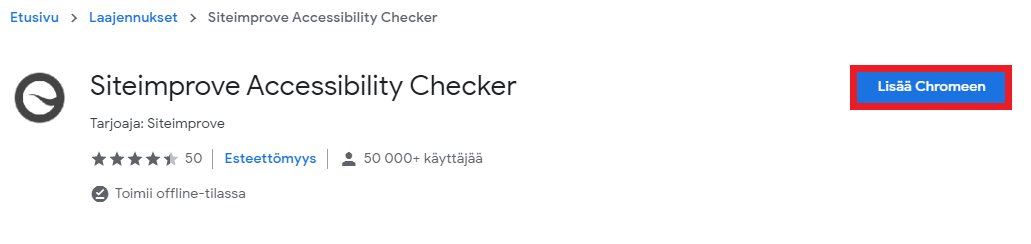Siteimprove Accessibility Checker lisäosa Google Chromelle.