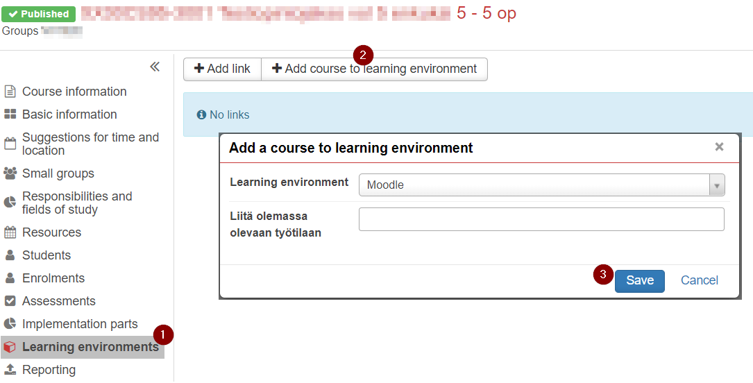 Add course to learning enviroment view.