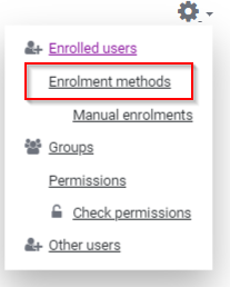 Enrolment methods button under settings menu.
