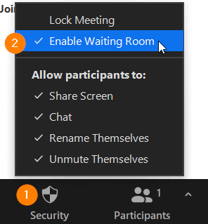 Unden Security button, there is an Enable Waiting Room option.