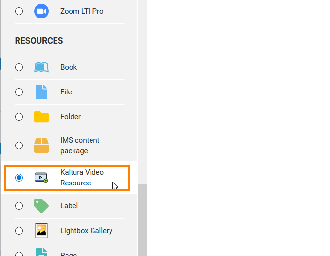 moodle kaltura add kaltura video resource