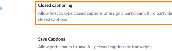 zoom closed captions on