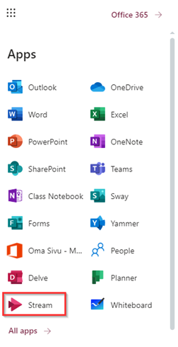 Stream application icon can be found from Apps -panel.