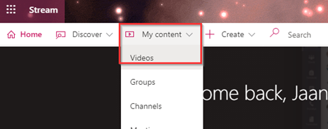 Videos are located in My content folder.