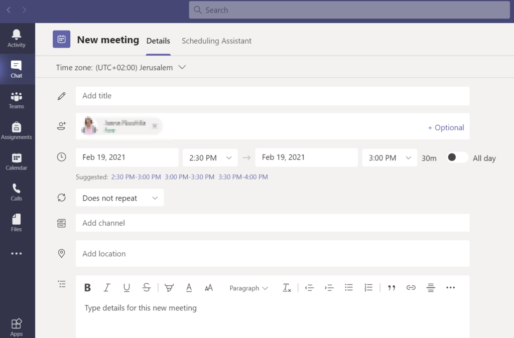 Calender invitation for a meeting.