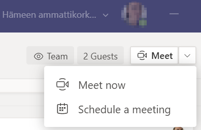 Two meeting options for a meeting: Meet nor and Schedule a meeting.
