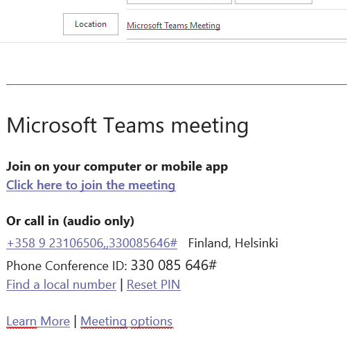 Meeting link in the Outlook message.