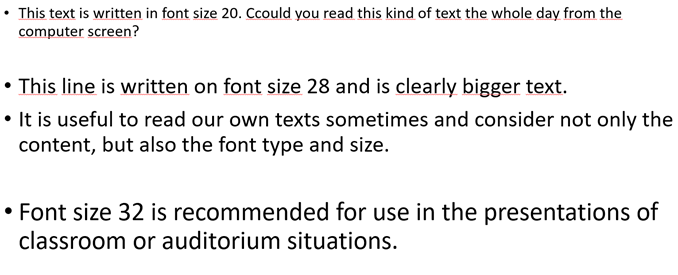 Examples of different font sizes.