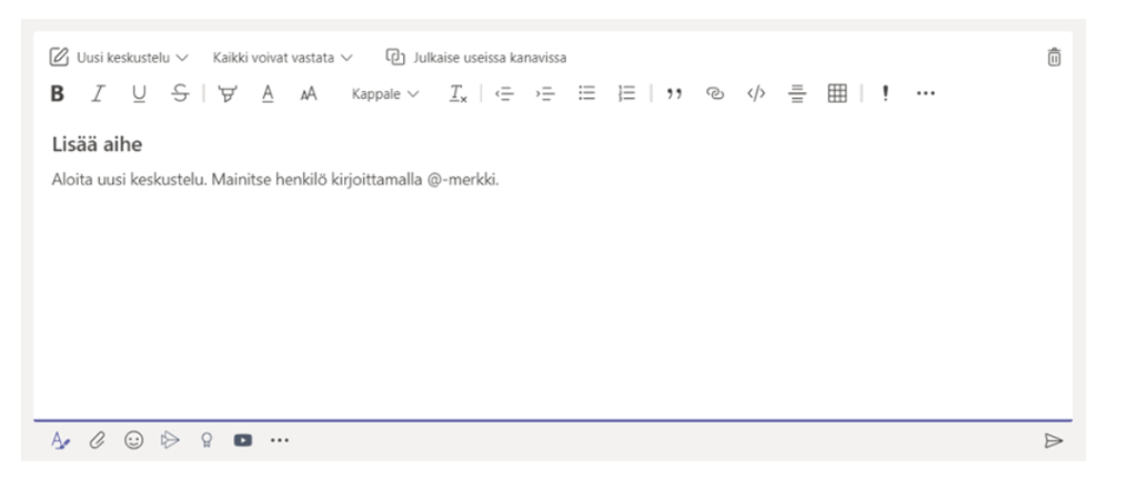 Message formatting window in Teams.