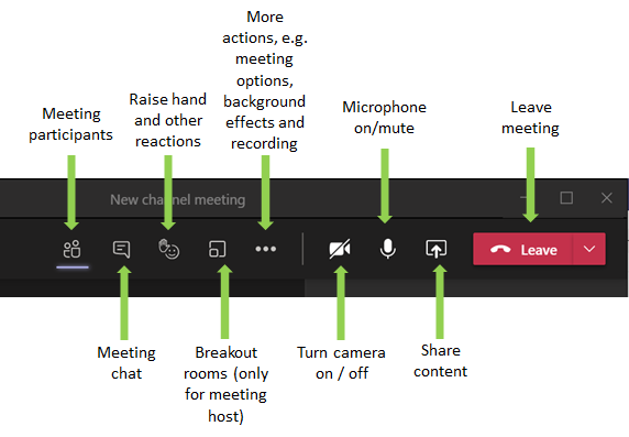 Meeting options bar in Teams.