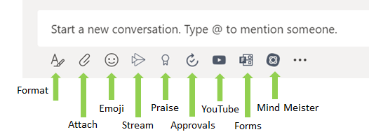 Options bar in Teams chat.