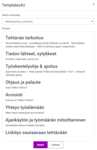 Templates - tehtäväpohja suomeksi, assignment template in Finnish