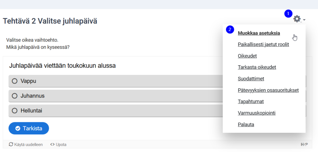 moodle h5p muokkaa asetuksia