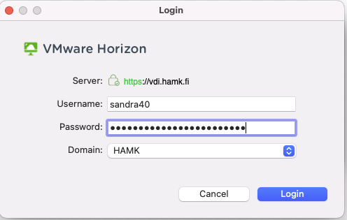 Username, password and Domain HAMK