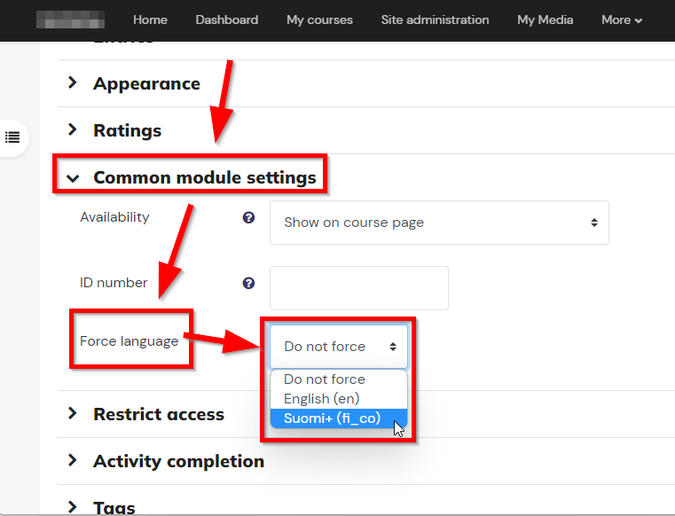 General module settings: Enforcing a language in an activity