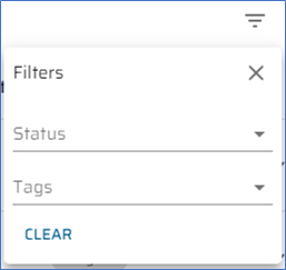 Filters and the dropdown list with options Status, Tags and Clear.
