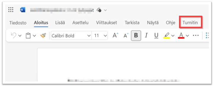 Turnitin osana Word Onlinen valikkoriviä