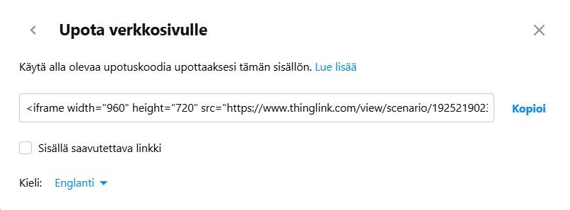 Upota verkkosivulle -näkymä Thinglinkissä.
