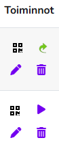 Toiminnot: QR-koodi, kirjaa osallistumiset, muokkaa tapaamista, poista.