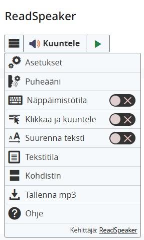 Readspeaker-asetusvalikko.