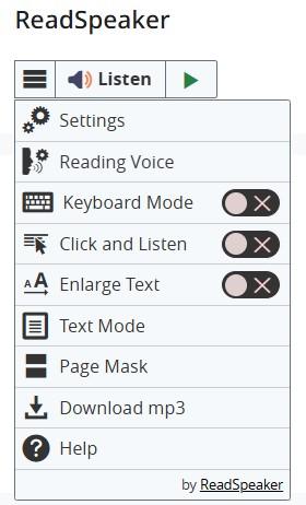 Readspeaker settings menu